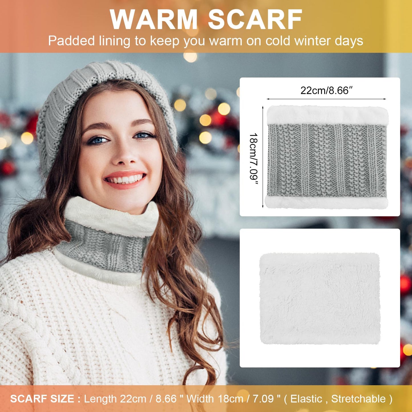 Winter Warm Knitted Hat, Scarf, Gloves, Earmuffs & Socks Set for Women - Grey