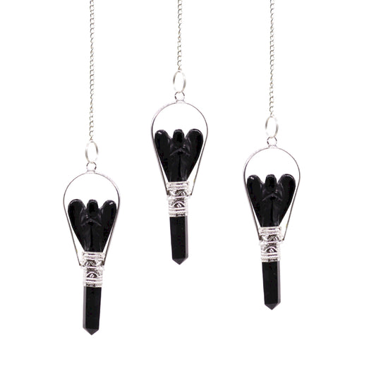 Angel Pendulum with Ring - Black Agate