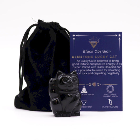 Gemstone Lucky Cat - Black Obsidian