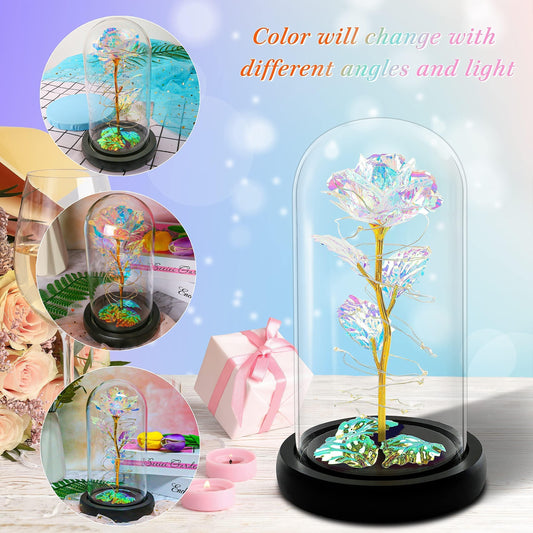 LED Rainbow Rose in Glass Dome