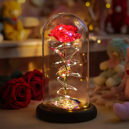 LED Red Rose in Glass Dome