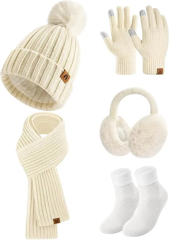Niwicee 5-Piece Knitted Hat & Scarf Set