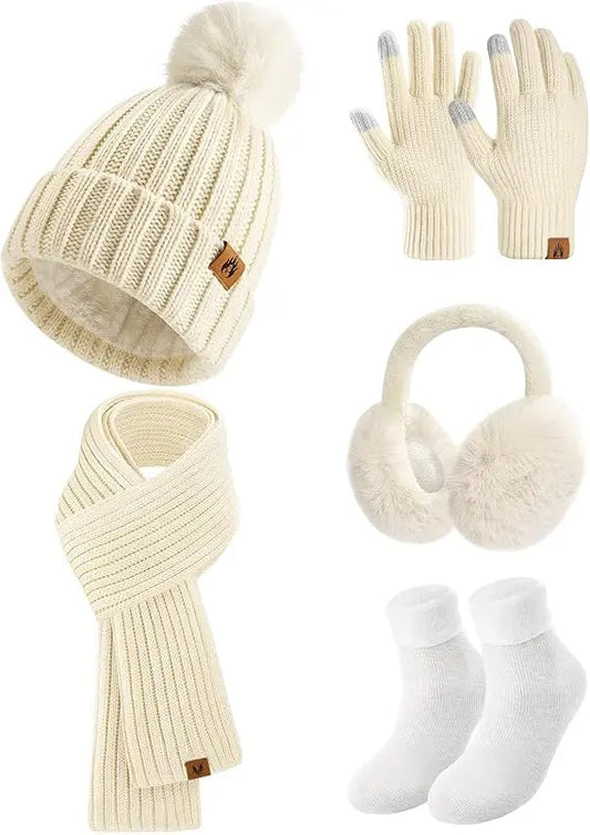 Niwicee 5-Piece Knitted Hat & Scarf Set