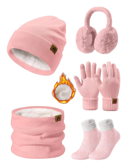 Niwicee Pink Knitted Hat, Scarf & Glove Set