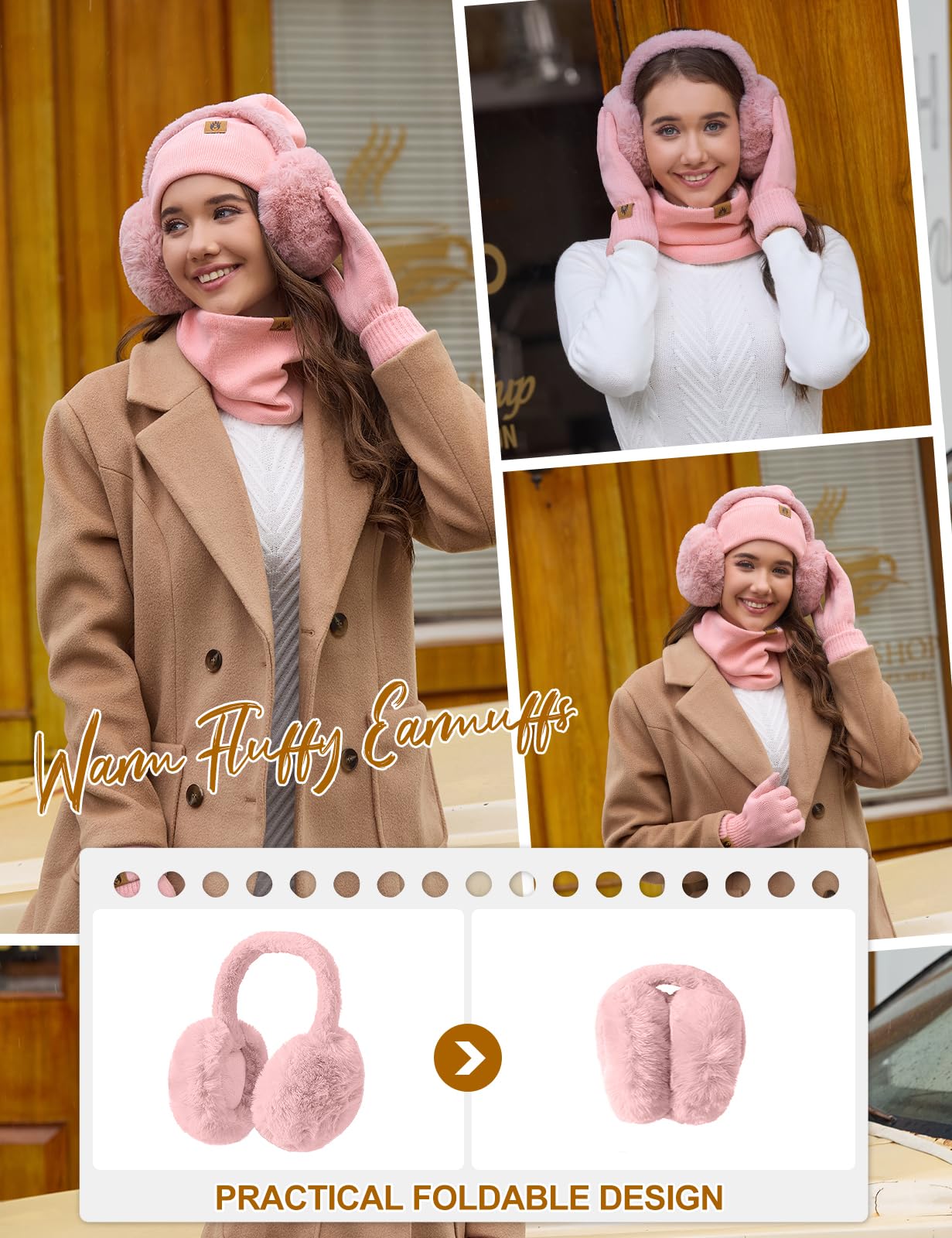 Niwicee Pink Knitted Hat, Scarf & Glove Set