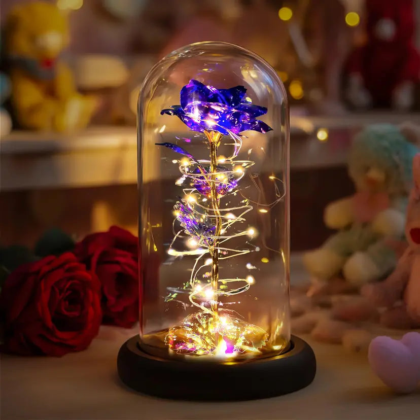 Purple Light-Up Rose in Glass Dome