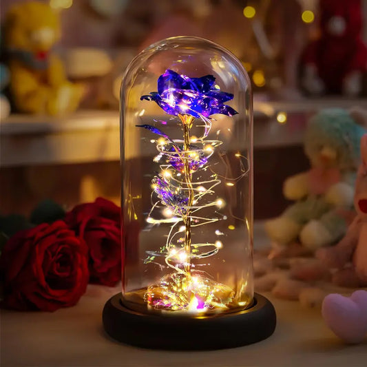 Purple Light-Up Rose in Glass Dome