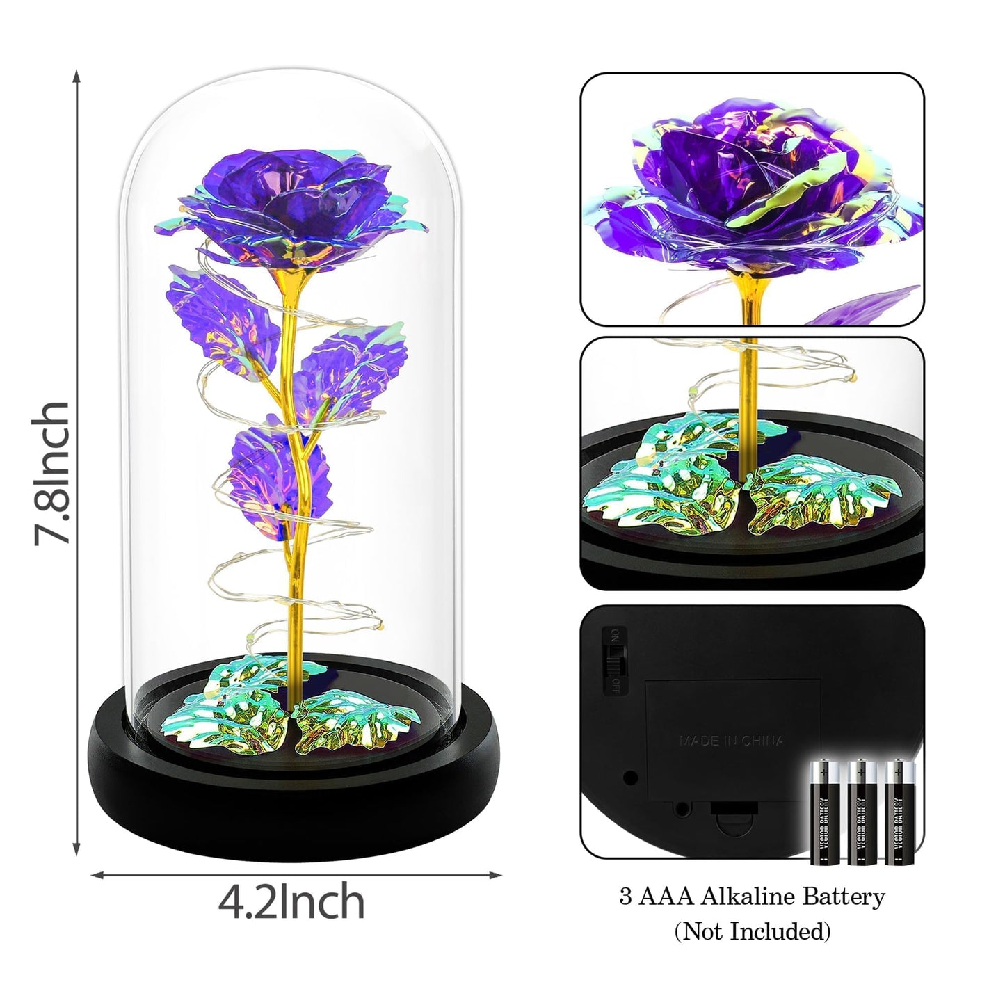 Purple Light-Up Rose in Glass Dome