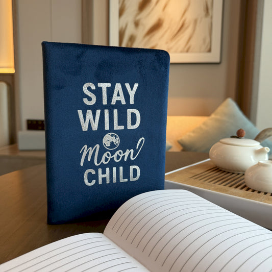 The Stay Wild Moon Child Velvet Notebook (Dark Blue)