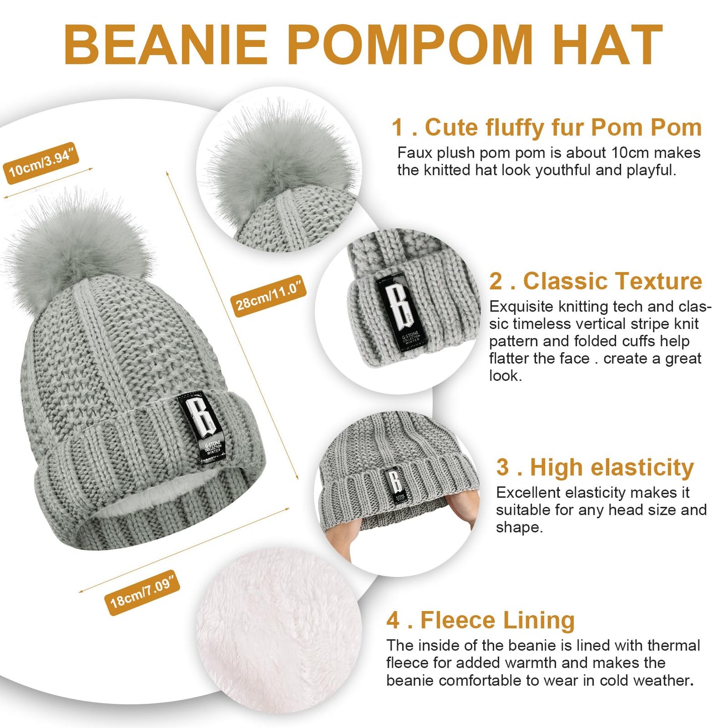 Winter Warm Knitted Hat, Scarf, Gloves, Earmuffs & Socks Set for Women - Grey